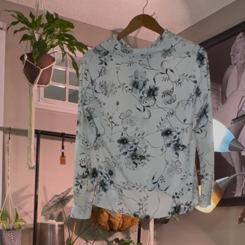 Floral Blouse Women's Top Long Sleeve Button Down Collared Shirt - Picture 2 of 8